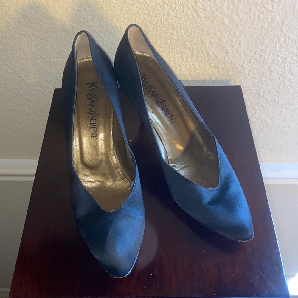 Yves Saint Laurent black satin heels
